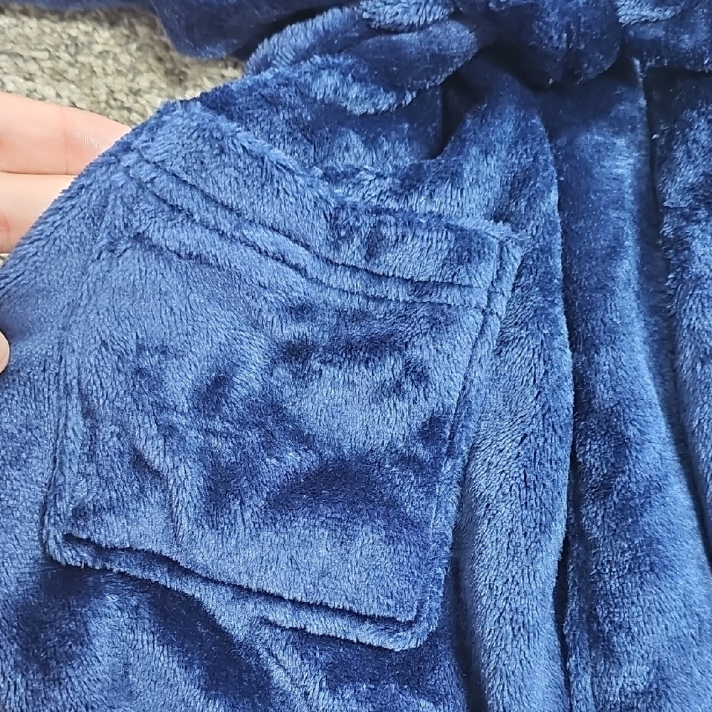 Lands' End Deep Blue Fleece Robe - Picture 3 of 3